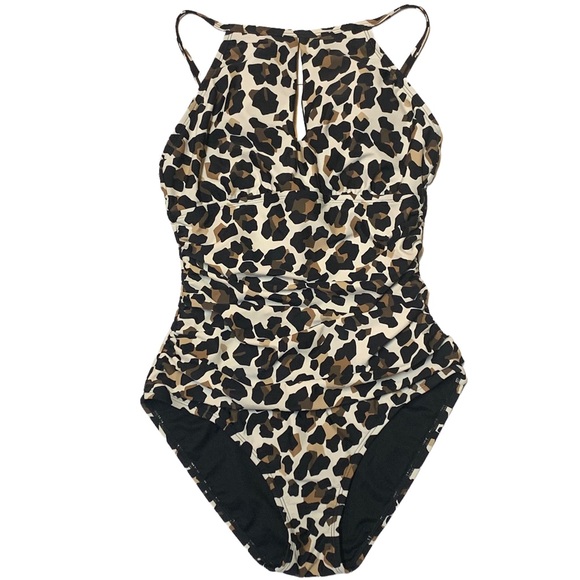 high neck leopard print swimsuit